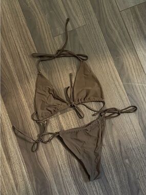 Triangle Tie-Side Bikini Set in Brown